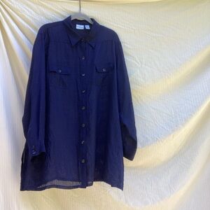 Chico's 100% silk Deep Blue Lightweight striped Shirt, size XL (Chico’s 3)